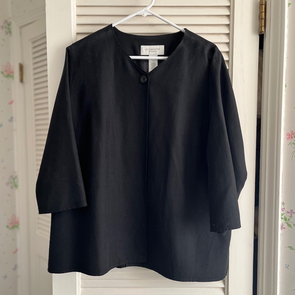 Liz Claiborne Black Minimalist Silk and Linen Swing Jacket 2X - Picture 8 of 8